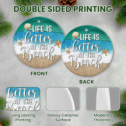 OASSIE Christmas Beach Gifts for Women Men - Ceramic Christmas Ornaments 2025 for Tree Decorations - Beach Themed Gifts for Mom Dad Family Friends Couple, Beachy Decor for Xmas Decorations