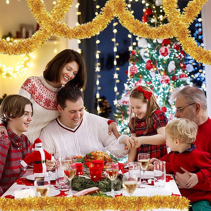 50 FT Gold Christmas Tinsel Garland Christmas Decorations for Xmas Tree Decor, Shiny Metallic Twist Hanging Tinsel Garlands for Stairs Mantle Fireplace Home Indoor Outdoor Holiday Party Supplies