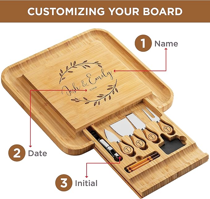 Personalized Charcuterie Board Gift Set - Custom Engraved Charcuterie Boards, Bamboo Cheese Board & Meat Platter - Wedding Gifts, Housewarming Gift for New Home, Anniversary, Birthday, Christmas Gifts