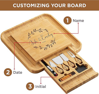 Personalized Charcuterie Board Gift Set - Custom Engraved Charcuterie Boards, Bamboo Cheese Board & Meat Platter - Wedding Gifts, Housewarming Gift for New Home, Anniversary, Birthday, Christmas Gifts