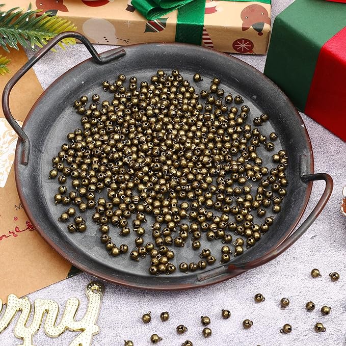 Augshy 200 Pieces Mini Jingle Bells, 1/4 Inch Vintage Alloy Bronze Color Bell Craft Bell for Christmas Home and Pet Decorations Bracelet Necklace Making Xmas Decor Party Favors Supplies