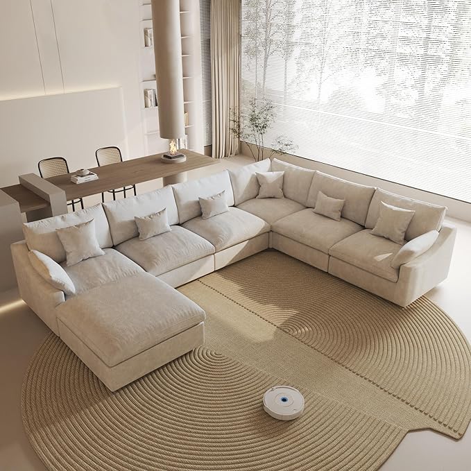 Cloud Couch for LivingRoom,153" U Shaped Modular Sectional Couch with Storage Ottoman,Down Filled 7 Seater Convertible Sleeper Sofa Bed Oversized Furniture.