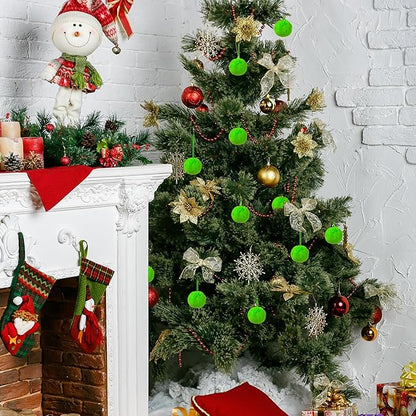 12Pcs Lime Green 2.36 Inch Furry Christmas Ornaments, Soft Fluffy Fuzzy Pom Pom Balls, Christmas Decorations Hanging Ornaments for Christmas Tree, Holiday Party, DIY Craft, and Indoor Mantel Decor