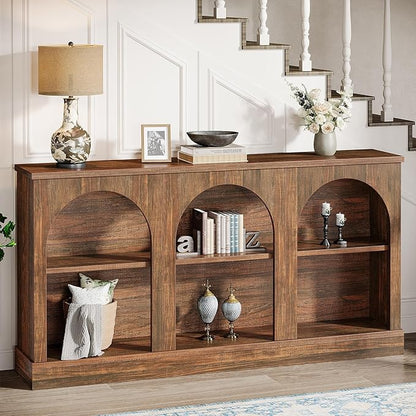 Tribesigns Farmhouse Console Table, 63-Inch Long 3 Tier Entryway Table with Storage, Wooden Rectangular Sofa Table Behind The Couch for Entrance, Hallway, Living Room, Dark Brown