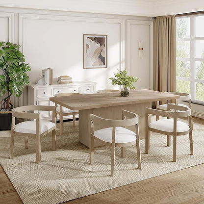 Merax 7-Piece Dining Table Set - 84'' Modern Rubberwood Table & 6 Tub Chairs, Minimalist Open-Back Design for Kitchen Dining Room, Easy Assembly, Beige+Light Natural