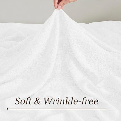 White Linen Pinch Pleated Semi Sheer Curtains 2 Panels 45 Inches Long, Back Tab with Hooks, Window Treatment Curtains for Bedroom Cabin 42 Inch Wide