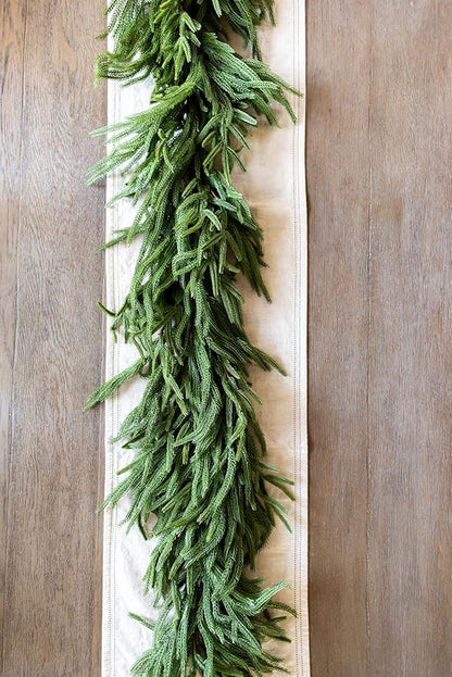 Extra Full 6 ft Real Touch Norfolk Pine Garland Realistic 6ft, Christmas Garland for Mantle, Soft and Bendable Real Touch Garland Christmas Greenery, Evergreen Christmas Garlands for Fireplace, Stairs