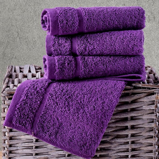 Hawmam Linen Luxury Cotton Washcloths 13x13 Inch Large Hotel Spa Bathroom Face Towel 12 Pack, Purple