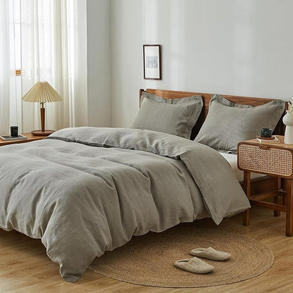 Simple&Opulence 100% Linen Duvet Cover Set, 3 PCS Natural French Flax Dove Grey Duvet Cover Queen Size, Breathable Soft Comfy Linen Bedding Comforter Cover with 2 Pillowcases(Dove Grey, 88"x92")