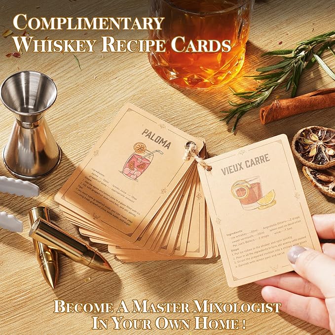 Oaksea for Him - Stainless Steel Engraved Whiskey Stones Glasses Set, Birthday Gift for Dad, Husband, Boyfriend, Fiance - Cool Bourbon Scotch Set