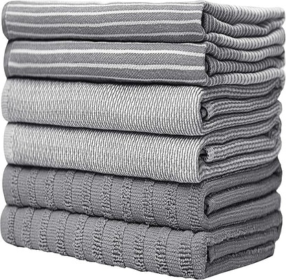 Premium Kitchen Towels 6 Pack Large Cotton Hand Towels Flat Terry Absorbent Tea Towels with Hanging Loop Gray 20x28