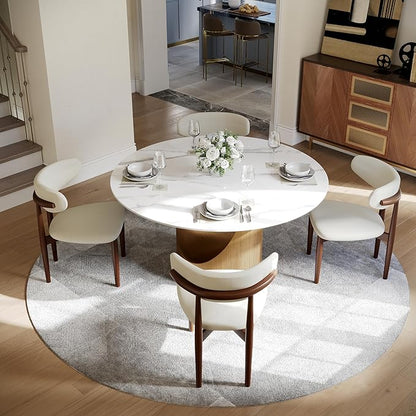 POVISON Round Dining Table for 4, 51" Glossy White Sintered Stone Top Dining Table with Bronze Carbon Steel Pedestal, Modern Dining Room Table for Kitchen, Living Room (Table Only)