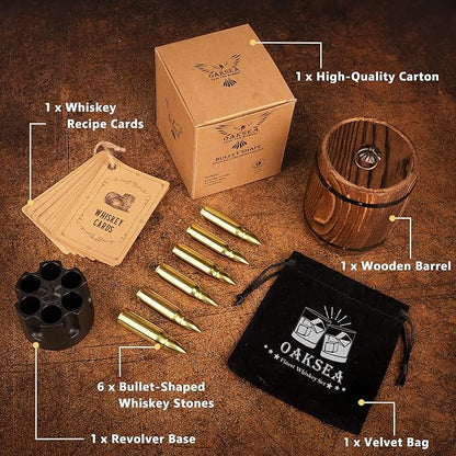Oaksea Whiskey Stones Gifts Set for Men Dad Him Christmas, Reusable Stainless Steel Ice Cubes for Drinking, Anniversary Birthday Gifts for Husband, Boyfriend, Brother, Bourbon Man Cave Cool Stuff