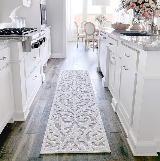 My Texas House Lady Bird Area Rug 1.11x9.6 Vintage Traditional, Natural Grey