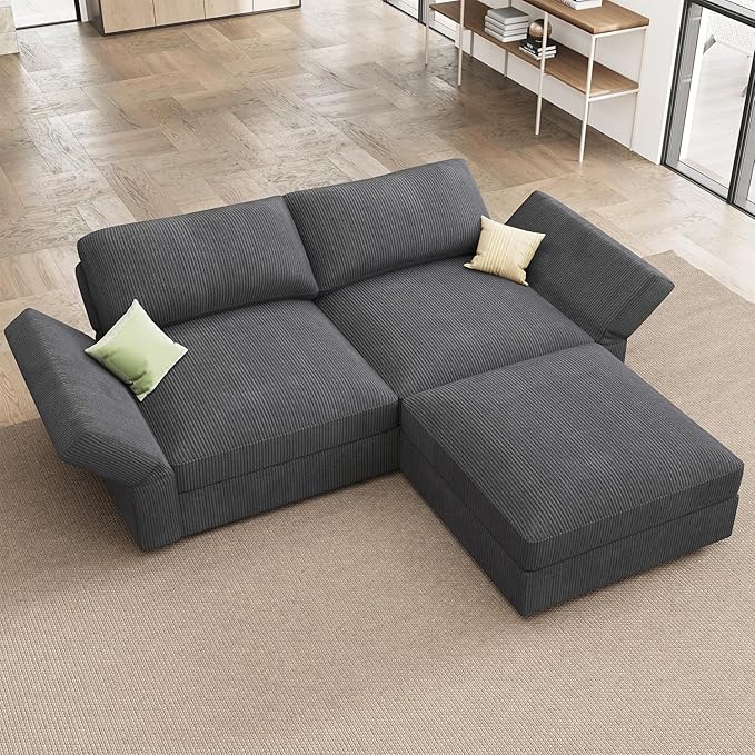 HONBAY Modular Sectional Sofa with Storage Corduroy Couches with Chaise L Shaped Sectional Couches for Living Room,Dark Grey