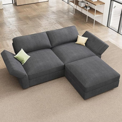 HONBAY Modular Sectional Sofa with Storage Corduroy Couches with Chaise L Shaped Sectional Couches for Living Room,Dark Grey