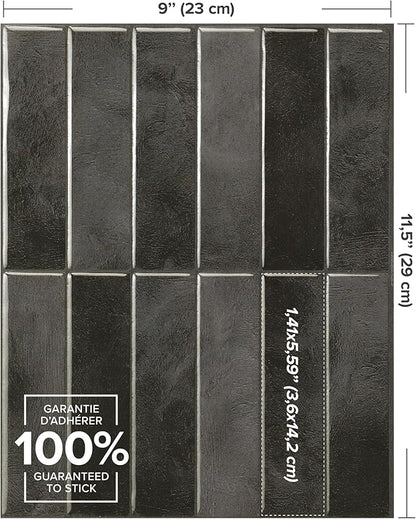 Smart Tiles Peel and Stick Backsplash - 5 Sheets of 11.43''x9'' - 3D Adhesive Peel and Stick Tile Backsplash for Kitchen, Bathroom, Wall Tile, Zaida Black
