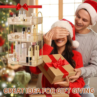 3 Tier Bathroom Organizer Countertop Makeup Perfume Skincare Organizer for Bathroom Dresser Vanity (Gold)