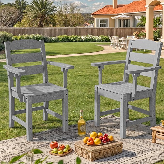 YITAHOME HDPE Chairs Set of 2, Sturdy Patio Chair w/Max Bearing 330 LBS, All-Weather Outdoor Chairs for Terrace, Garden, Backyard, Poolside, Gray