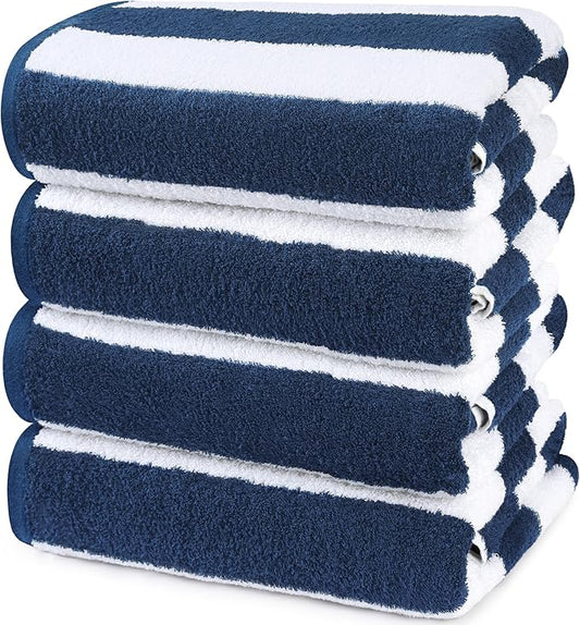Utopia Towels 4 Pack Cabana Stripe Beach Towel Oversized 100% Ring Spun Cotton Beth Towels Highly Absorbent Quick, Navy