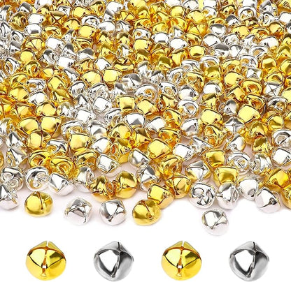 Augshy 200 Pieces Jingle Bells 3/5Inch Craft Bell Bulk for Christmas Home and Pet Decorations Xmas Decor Party Favors Supplies (Gold and Silver)