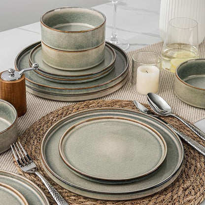 AmorArc Ceramic Dinnerware Sets, Handmade Reactive Glaze Stoneware Plates and Bowls Sets,Highly Chip and Crack Resistant | Dishwasher & Microwave Safe Dishes Set, Service for 6 (18pc)