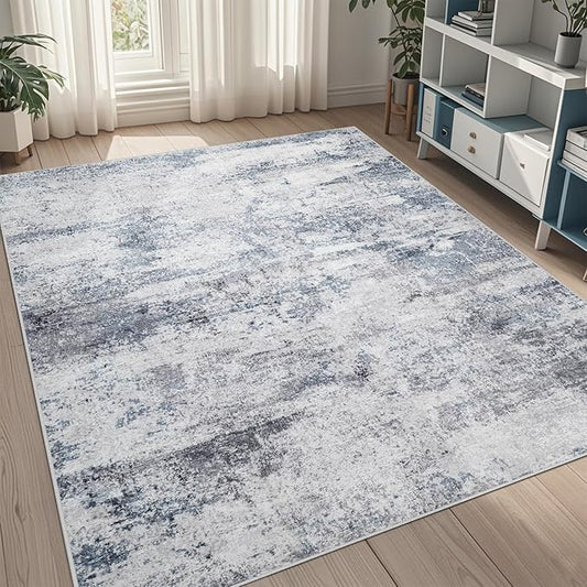 5x8 Area Rugs for Living Room Rug Washable: Abstract Rug for Dining Room Bedroom Carpet Non Slip 5 by 8 Indoor Modern Nursery Home Office Blue Grey