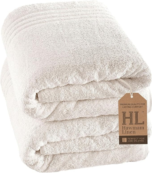 Hawmam Linen Jumbo Large Bath Sheets Towels 2 Pack Soft and Absorbent, Premium Quality 100% Cotton Towels Sea Salt