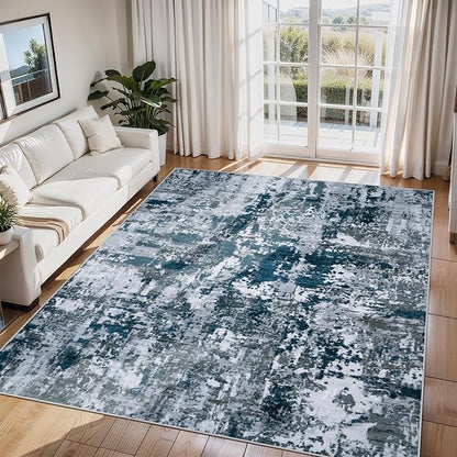 6x9 Area Rugs for Living Room Rug Washable: Abstract Rug for Dining Room Bedroom Carpet Non Slip 6 by 9 Indoor Modern Nursery Home Office Navy Grey
