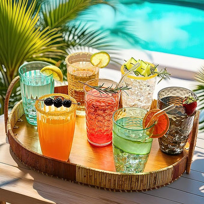 Kate Aspen Clear Hammered Acrylic Cups - Plastic Drinking Glasses Set of 8, 23 oz, Plastic Tumblers Dishwasher Safe, Shatterproof Cups Reusable for Water, Lemonade, Cocktails