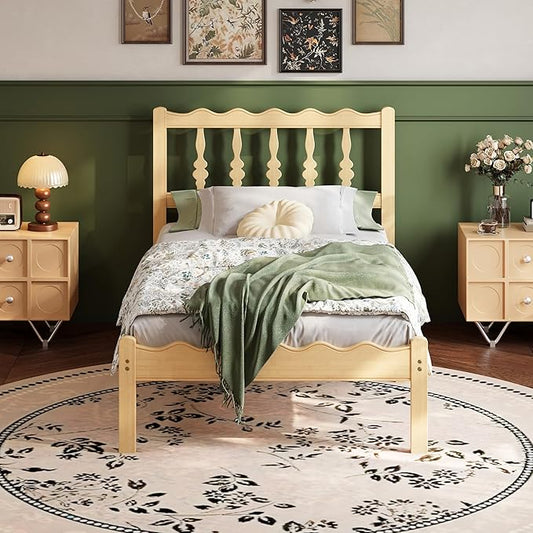 ZIYOO Solid Bamboo Wood Bed Frame Twin with Headboard, 14 inch Platform Bed Frames Twin Size No Box Spring Needed with Steel Slats, Sturdy and Stable, Easy Assembly, Noise Free