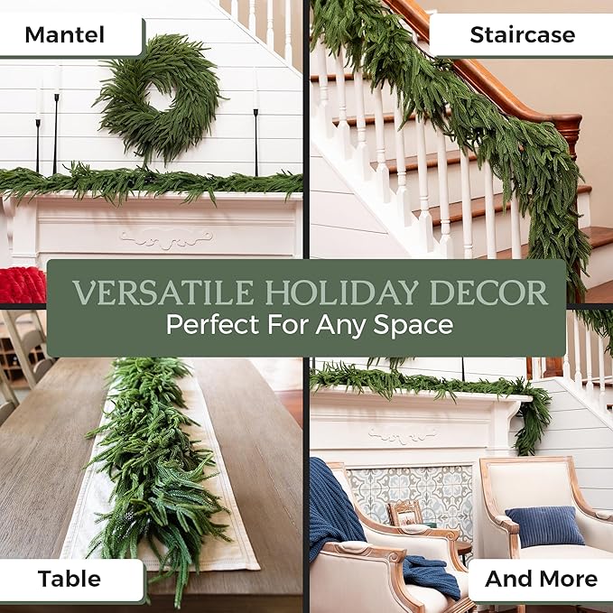 Extra Full 6 ft Real Touch Norfolk Pine Garland Realistic 6ft, Christmas Garland for Mantle, Soft and Bendable Real Touch Garland Christmas Greenery, Evergreen Christmas Garlands for Fireplace, Stairs