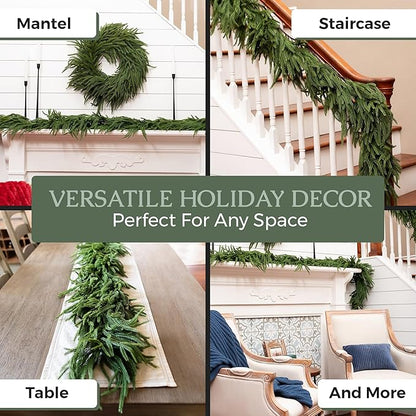 Extra Full 6 ft Real Touch Norfolk Pine Garland Realistic 6ft, Christmas Garland for Mantle, Soft and Bendable Real Touch Garland Christmas Greenery, Evergreen Christmas Garlands for Fireplace, Stairs