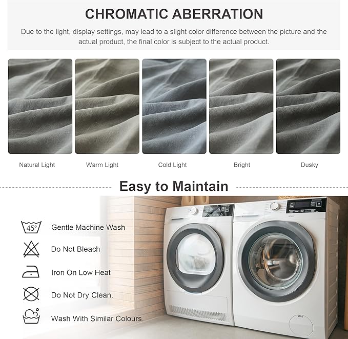 Simple&Opulence 100% Linen Duvet Cover Set 2pcs Natural French Basic Style Washed Flax Solid Color Breathable Soft Farmhouse Bedding with Button Closure (Ultimate Grey, Twin)