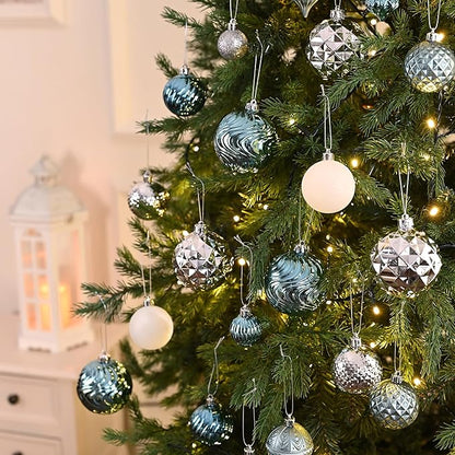 Valery Madelyn 100ct Christmas Tree Decorations Ball Ornament Set, Light Blue Silver Shatterproof Hanging Ornaments Bulk for Xmas Holiday Party Decor