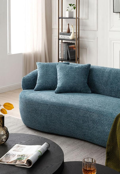 KEIKI 87" Curved Oversized Boucle Cloud Sofa with Thickened Seat Cushions and Backrest, Modern 3-Seater Upholstered Corner Fluffy Couch, No Assembly Required, for Apartment, Living Room, Light Blue