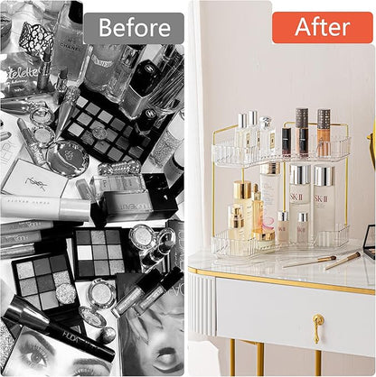 Corner Bathroom Counter Organizer Bathroom Countertop Shelf Makeup Organizer for Vanity Perfume Corner Storage (2 Tiers, White)