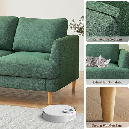 Loveseat Sofa with Deep Seats Mid Century Upholstered 2 Seat Small Sofa, Green