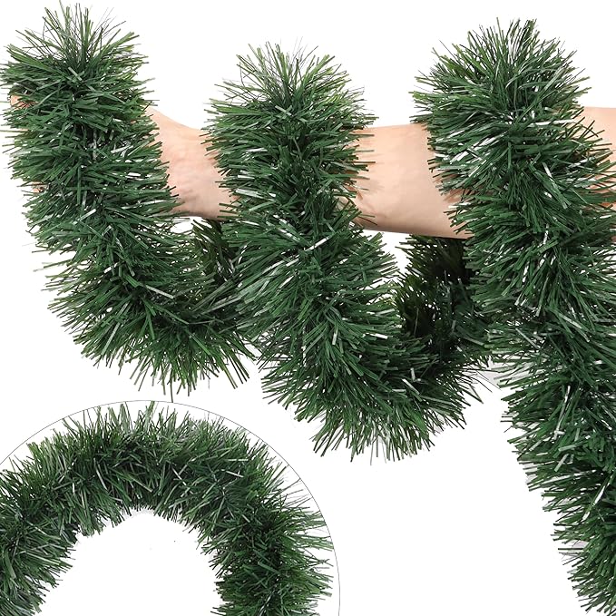 50 Ft Christmas Garland Decor Artificial Greenery Pine Garlands Xmas Decorations for Fireplace Stairs Mantle Home Holiday Party Soft Green Garland Christmas Decoration Indoor Outdoor