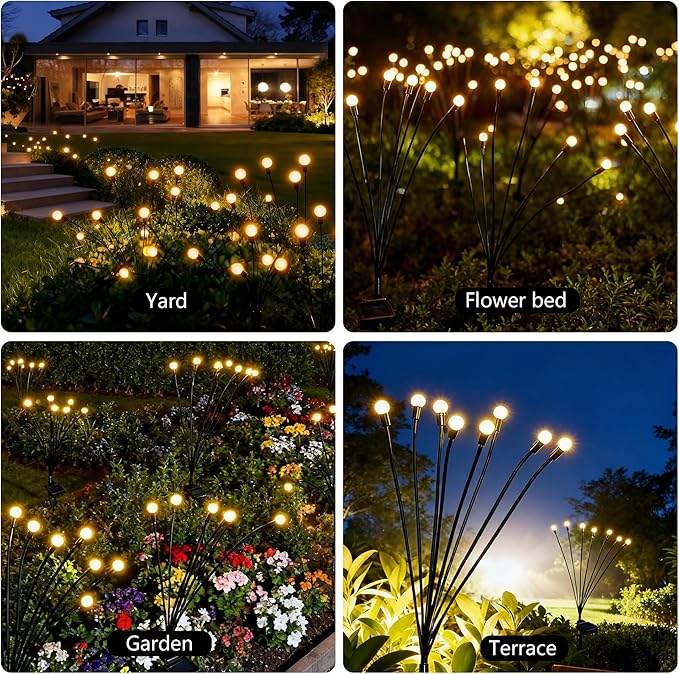 Solar Lights Outdoor Waterproof,2 Pack 16LED Solar Swaying Lights,Firefly Lights for Yard Patio Pathway Decoration,Unique Gardening Gifts for Women Holiday