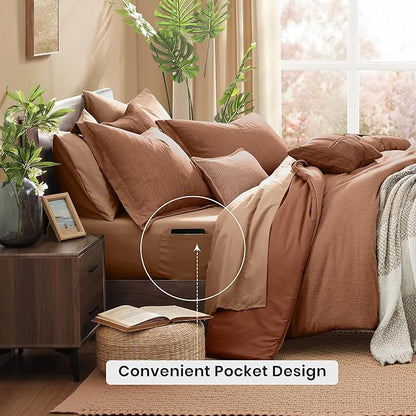 Monbix Queen Comforter Set - 7 Pieces Cationic Dyeing Autumn Leaf Bed in a Bag Queen Bedding Sets with Comforter, Sheets, Pillowcases & Shams, Reversible Bedding Comforters Sets