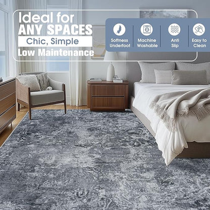 9x12 Area Rugs for Living Room Rug Washable: Abstract Large Rug for Dining Room Bedroom Carpet Non Slip 9 by 12 Indoor Modern Nursery Home Office Black