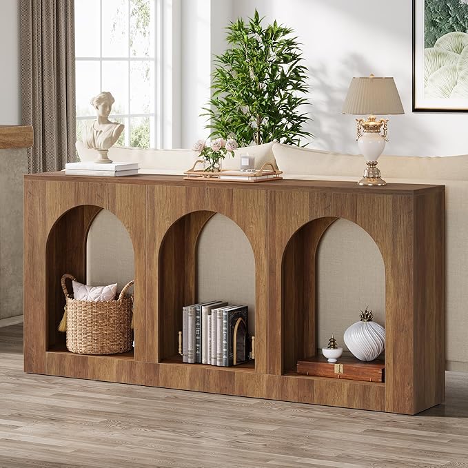 Tribesigns 70.9" Console Table with Storage, Wood Entryway Entry Table with 3 Arched Shelves for Foyer, Hallway, Living Room, Behind Couch Sofa, Narrow Long