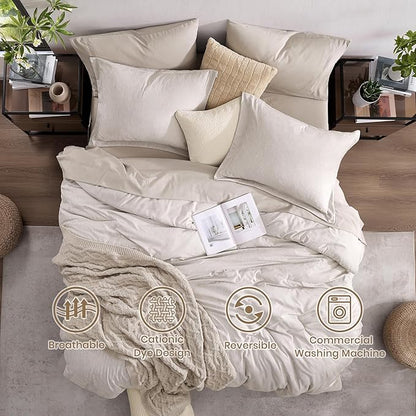 Monbix California King Comforter Set - 7 Pieces Cationic Dyeing Oatmeal Bed in a Bag Cal King Bed Sets with Comforter, Sheets, Pillowcases & Shams, Reversible Bedding Comforters Sets (108 * 92)
