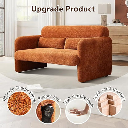 59.1'' Loveseat Sofa, 2 Seater Upgrade Sherpa Fabric Love Seat Couch, Comfy Upholstered Modern Leisure Loveseat Couches with 2 Waist Pillow for Bedroom, Office, Living Room