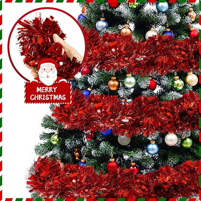 50FT Red Tinsel Christmas Garland Metallic Twist Garland Shiny Hanging Tinsel for Christmas Tree Party Supplies Indoor Outdoor Home Xmas Decoration (Red)