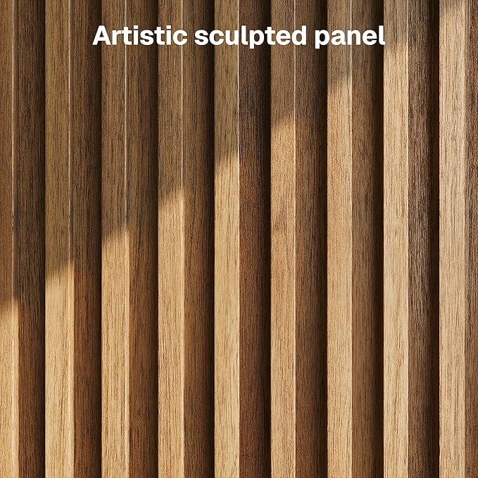 BELLEZE Modular Fluted Sideboard Buffet Cabinet with Storage, Mid-Century Modern Console Table with Symmetrical Arched Doors, Elegant Credenza for Dining Room, Kitchen, and Living Room, Caramel Brown