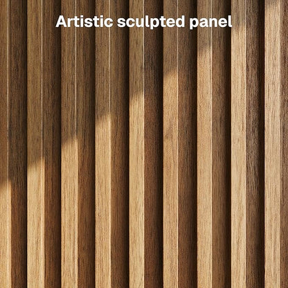 BELLEZE Modular Fluted Sideboard Buffet Cabinet with Storage, Mid-Century Modern Console Table with Symmetrical Arched Doors, Elegant Credenza for Dining Room, Kitchen, and Living Room, Caramel Brown