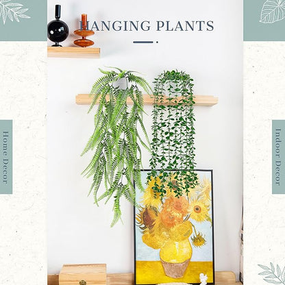 Der Rose 4Pcs Fake Plants Hanging Artificial Ivy Vine Faux Eucalyptus Hanging Plants, Boston Fern, String of Pearls for Living Room Bedroom Boho Wall Shelf Indoor Outdoor Decor (White Pots)