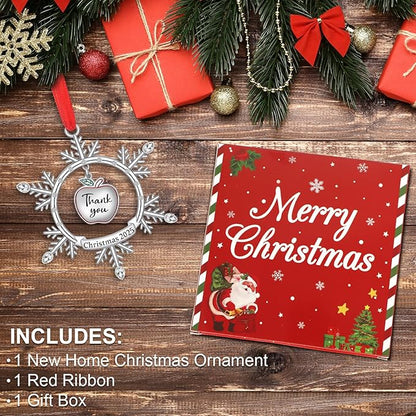Thank You Teacher Christmas Ornament, Teacher Ornament 2025 for Kindergarten Teachers Gift, Metal Christmas 2025 Snowflake Hanging Ornaments for Teachers